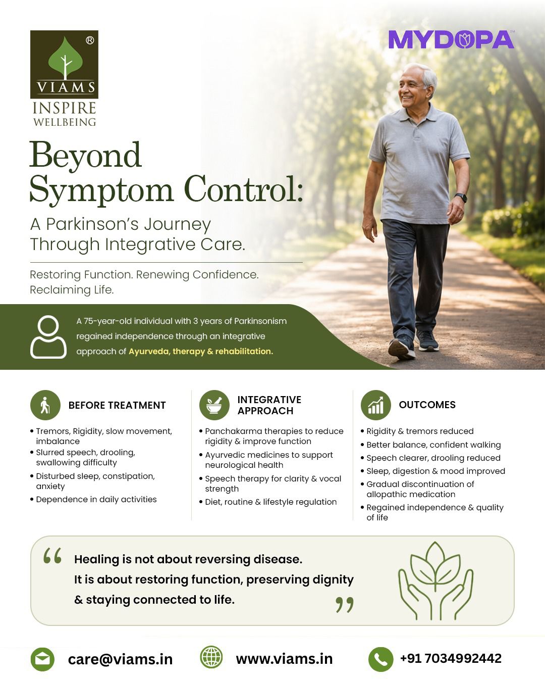 Parkinson’s disease treatment, Ayurvedic treatment for Parkinson’s Integrative care for Parkinson’s disease, Parkinson’s rehabilitation therapy, Natural treatment for Parkinson’s disease, Improve mobility in Parkinson’s, Speech therapy for Parkinson’s